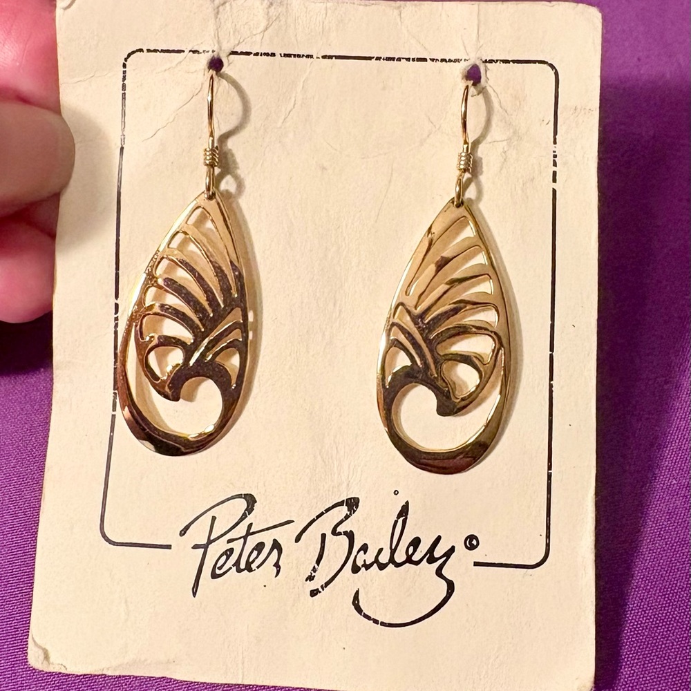NWT Peter Bailey Designs Handcrafted Gold Plated Art Nouveau Drop Earrings